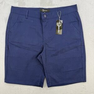 Square Meter Shorts Mens Navy Blue‎ Chino Flat Front Stretch Cotton Blend Medium